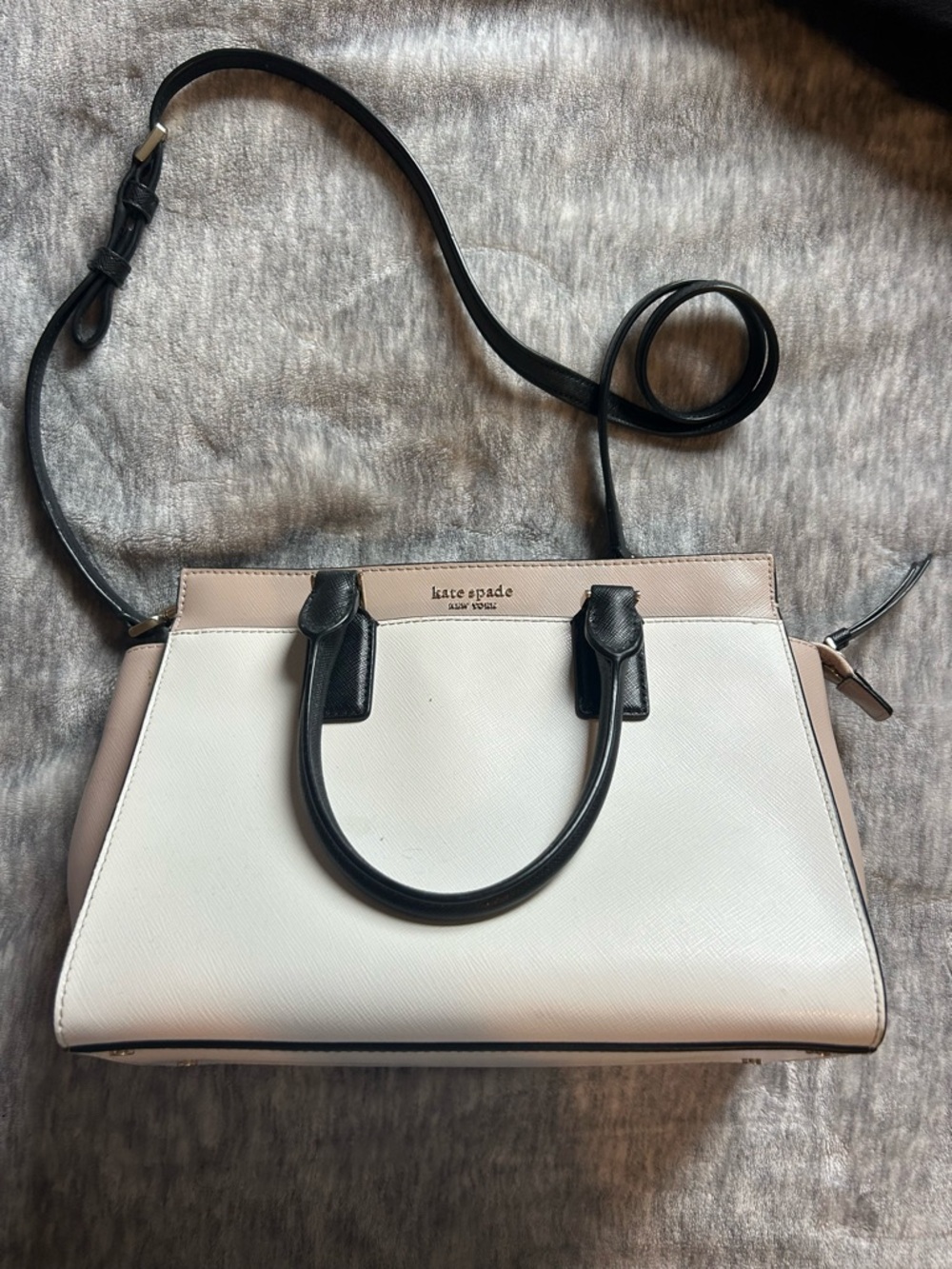 kate spade White, Black & Blush Colorblock Leather Satchel